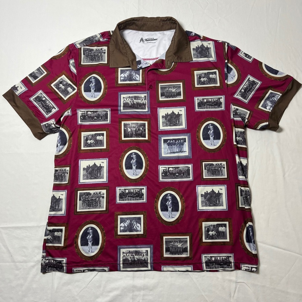 Royal &‎ Awesome Mens XXL Golf Polo Shirt Maroon Vintage Photo Print WD22166